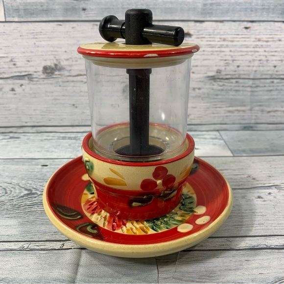Vintage Rupi 1980 Spain Red Floral Garlic Grator & Zestor with matching plate - Picture 4 of 14
